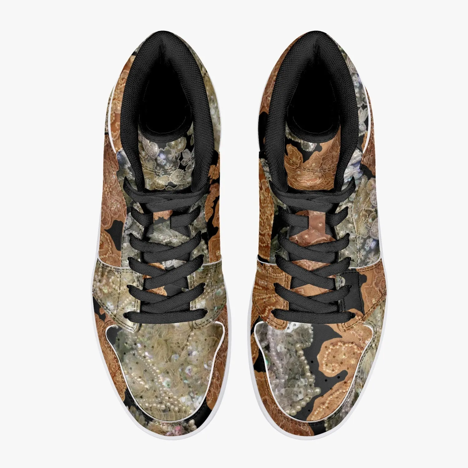 209. High-Top Leather Sneakers - White / Black 'Nude embroidery'