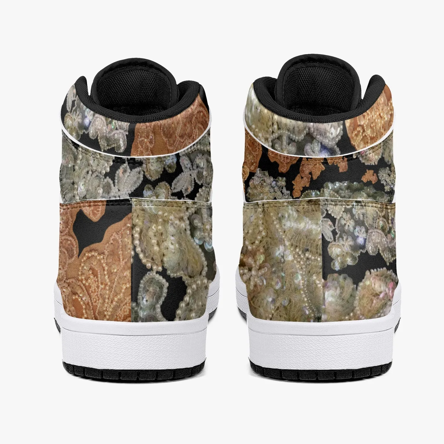 209. High-Top Leather Sneakers - White / Black 'Nude embroidery'