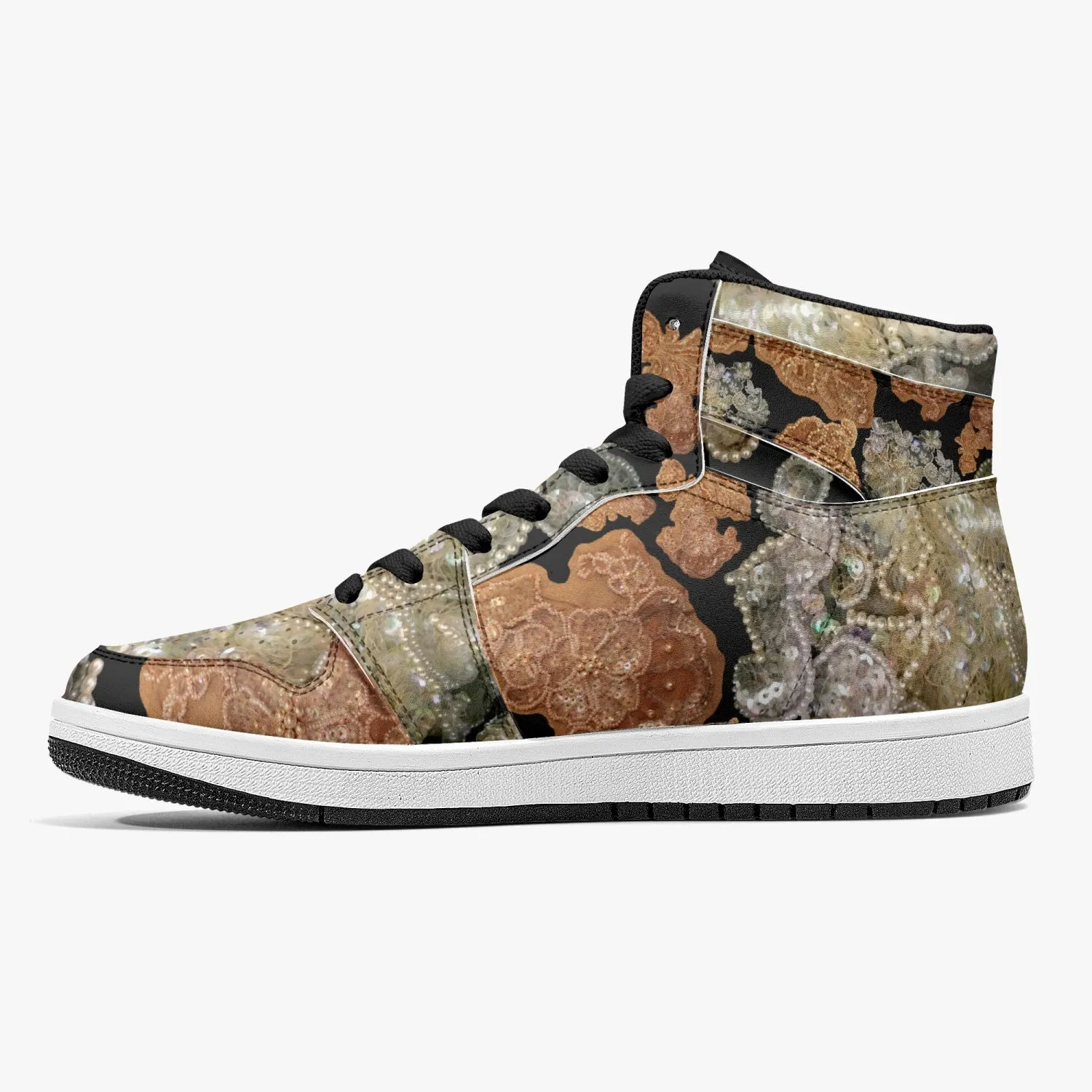 209. High-Top Leather Sneakers - White / Black 'Nude embroidery'