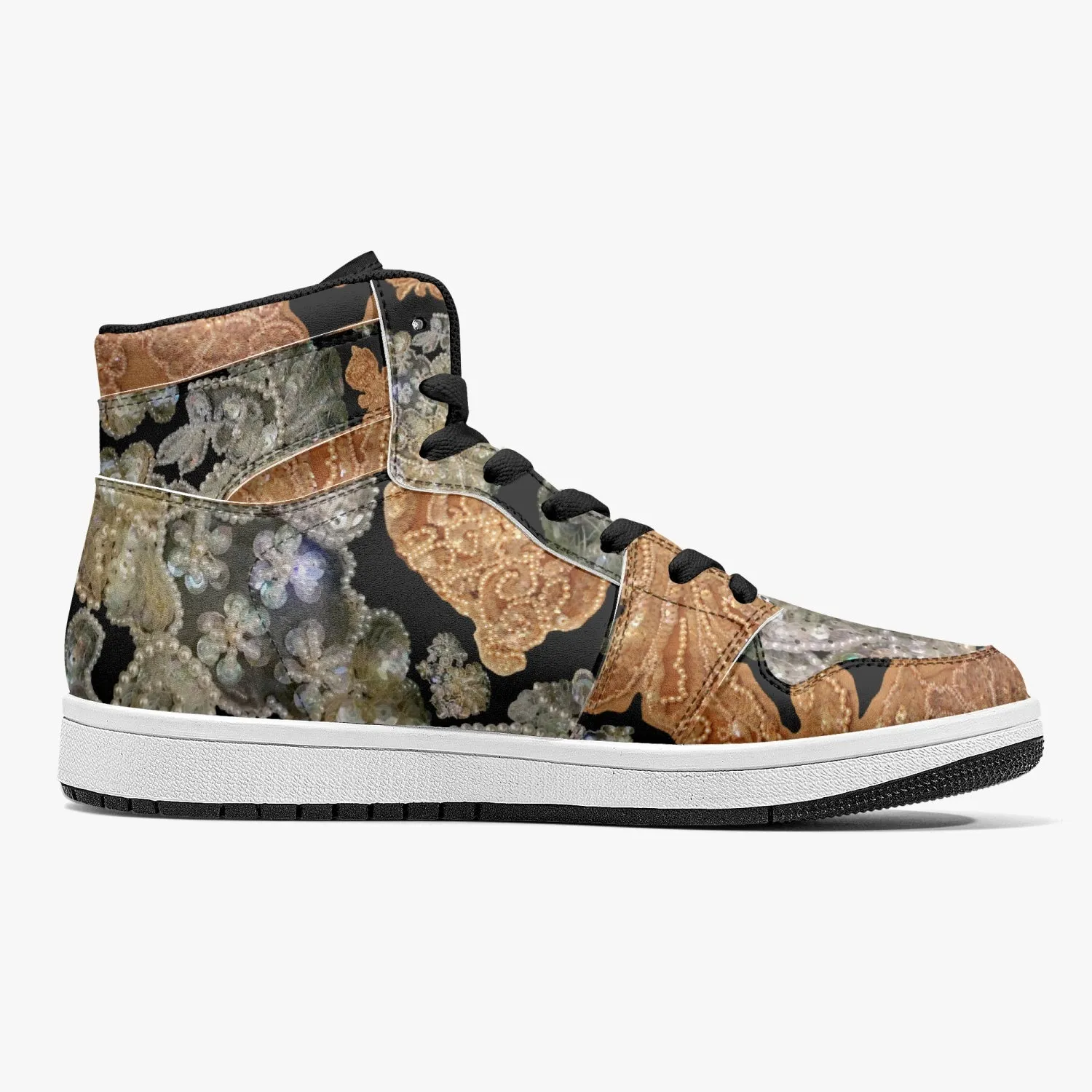 209. High-Top Leather Sneakers - White / Black 'Nude embroidery'