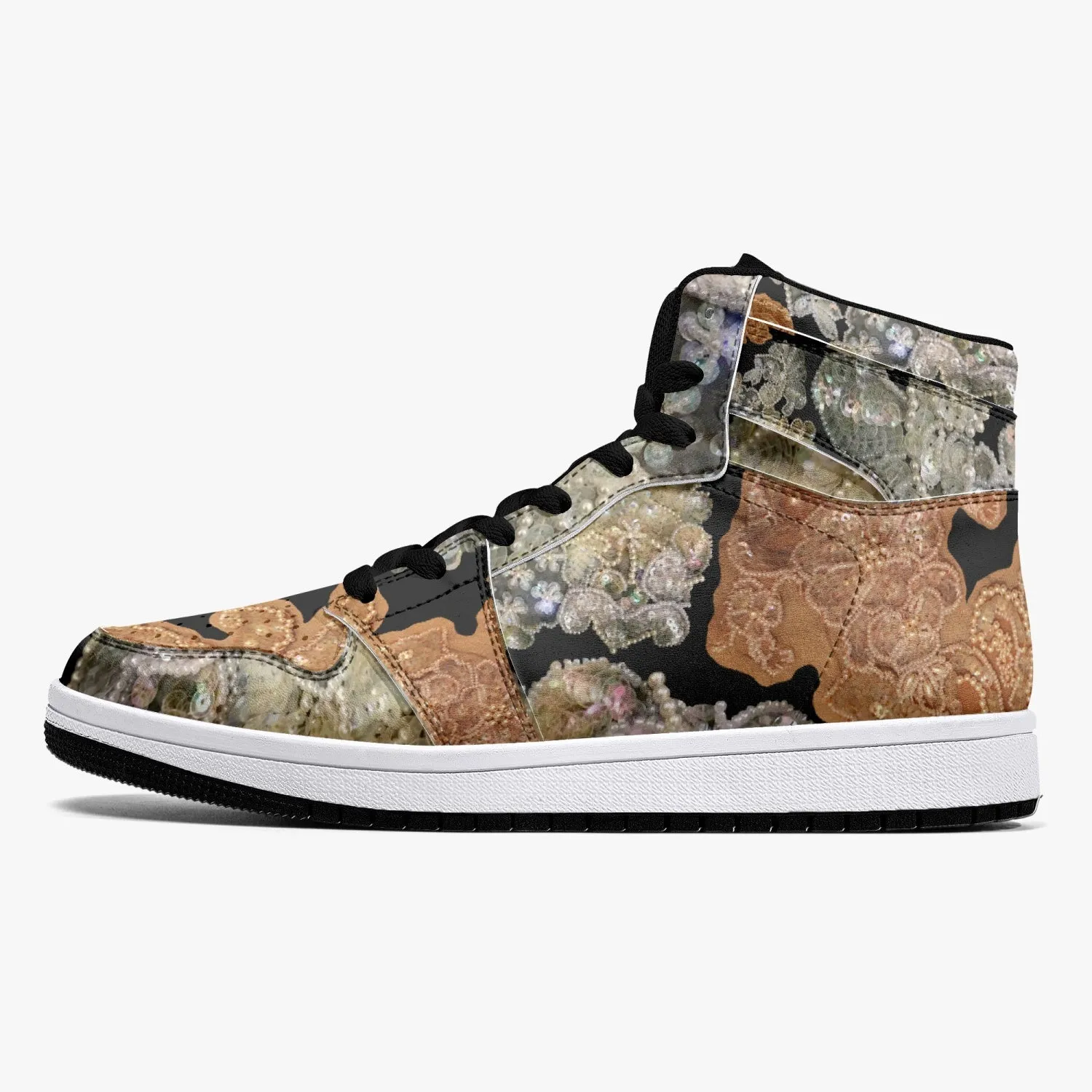 209. High-Top Leather Sneakers - White / Black 'Nude embroidery'