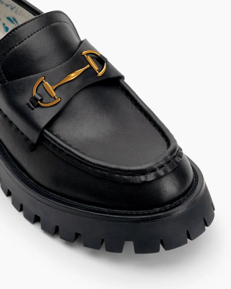 Alina Bee Embroidery Platform Leather Loafers