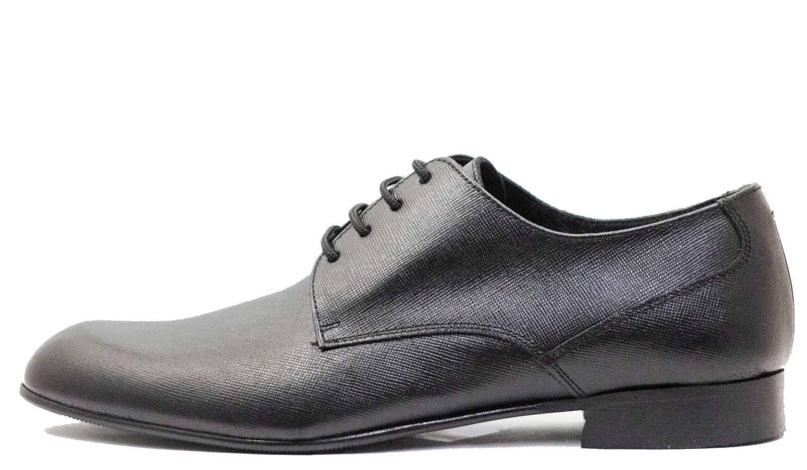 Andanines Boys Black Saffiano Leather Plain Toe Lace Up Dress Shoe C78005