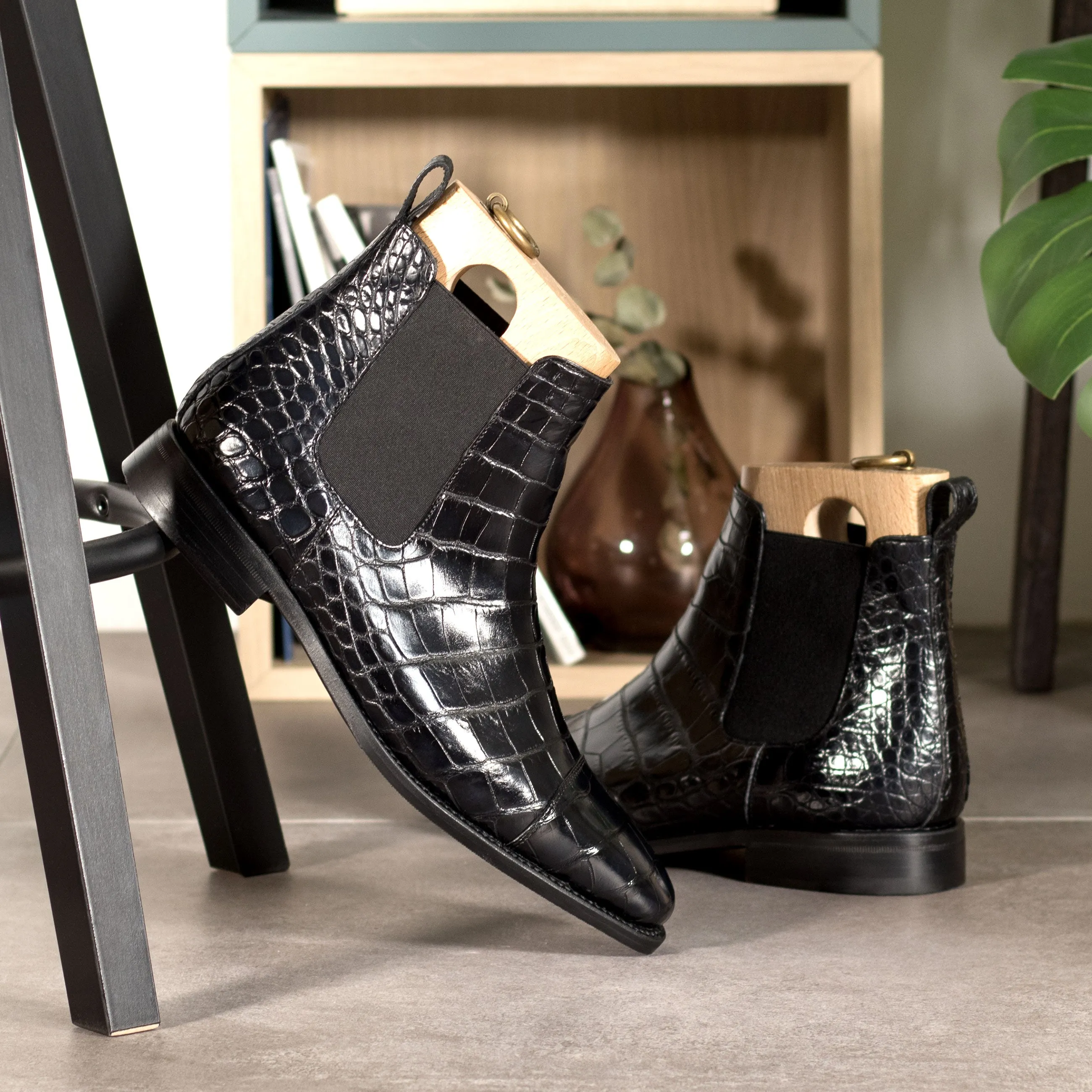 Black Alligator Chelsea Boots