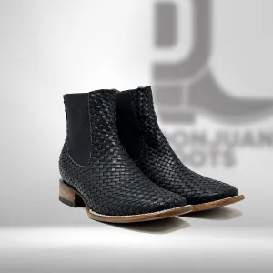 Black Basket Weave Chelsea Boots H Toe