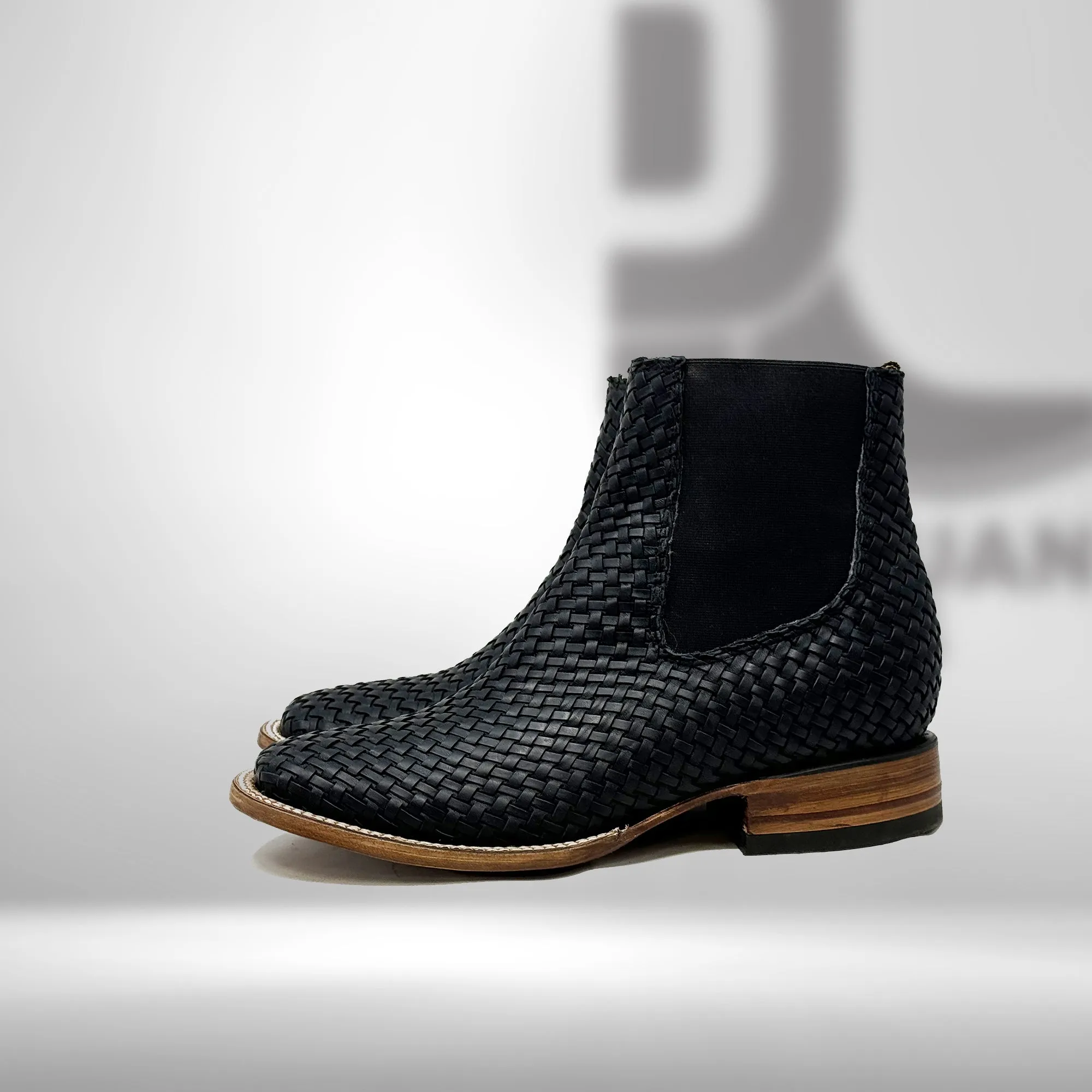 Black Basket Weave Chelsea Boots H Toe