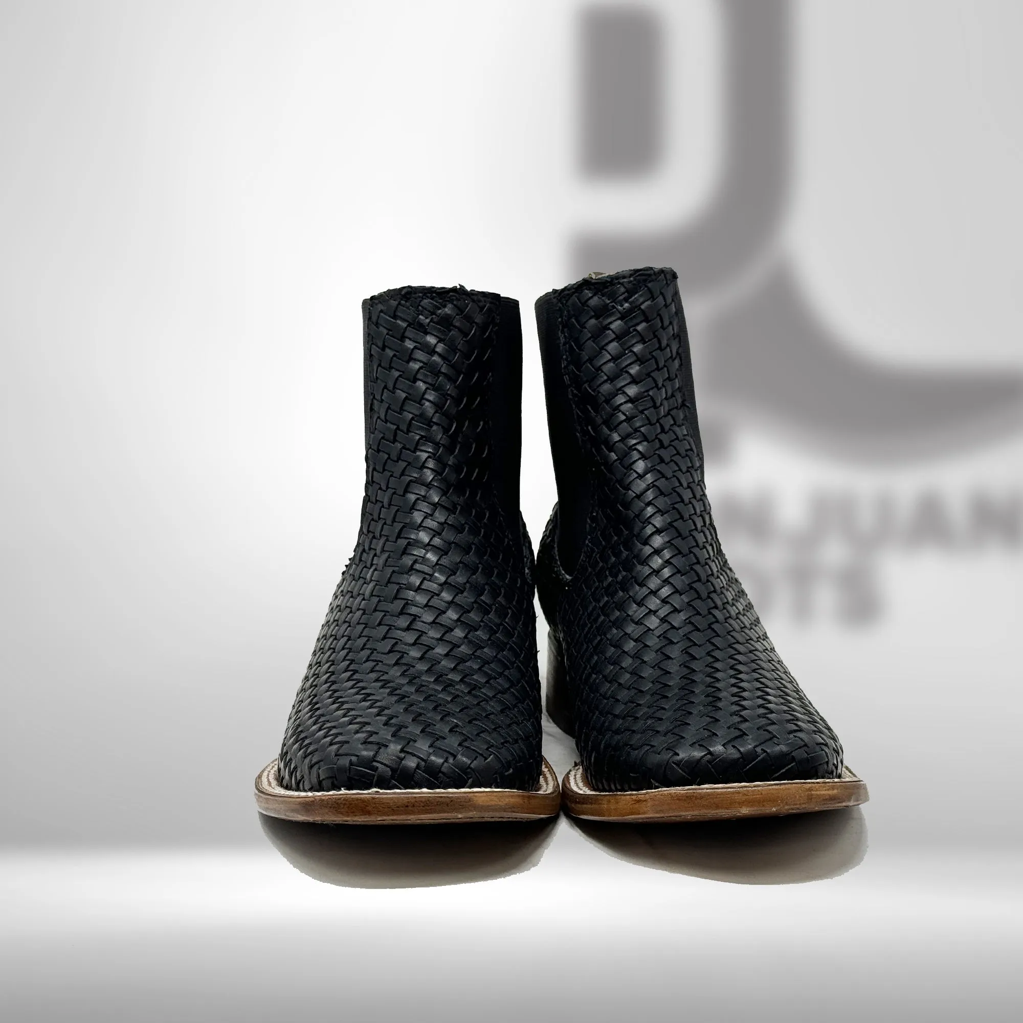 Black Basket Weave Chelsea Boots H Toe