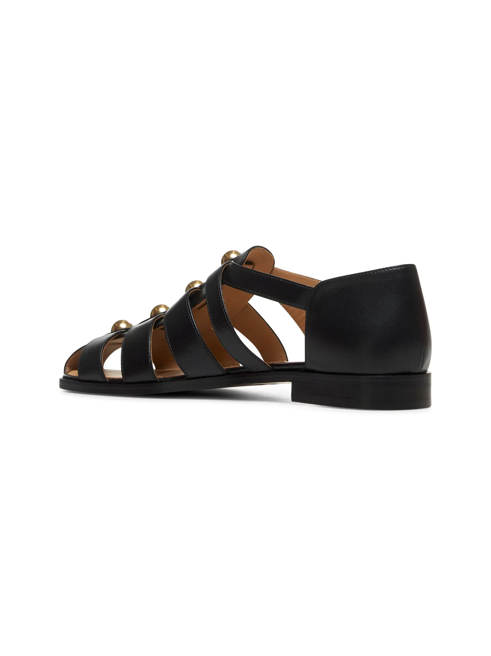 Black calfskin Fisherman Studshield sandals