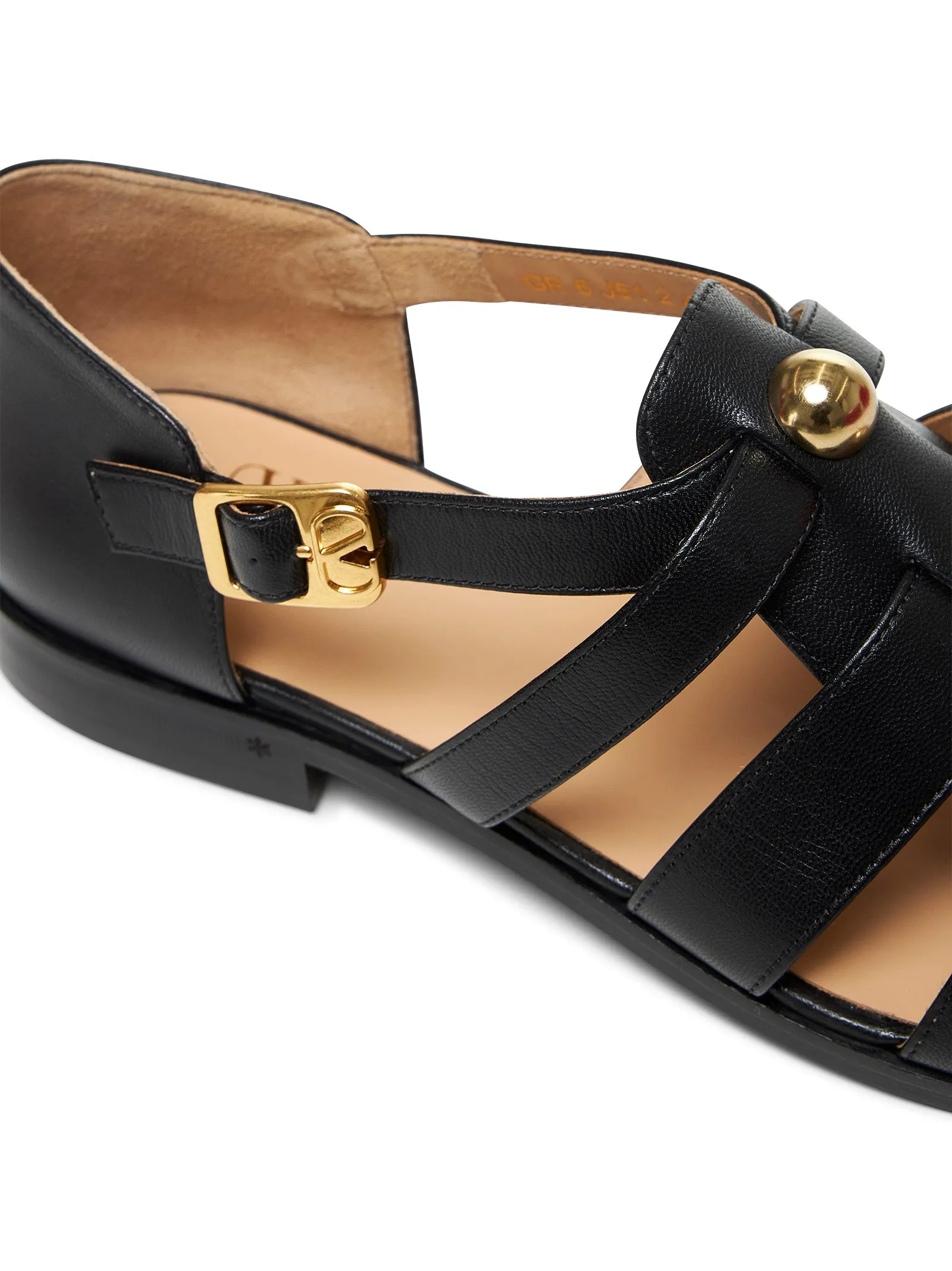 Black calfskin Fisherman Studshield sandals