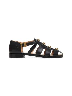 Black calfskin Fisherman Studshield sandals