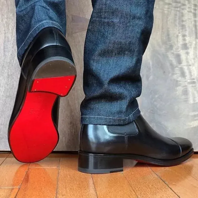 Black Chelsea Boots Red Sole Men Ankle Boots