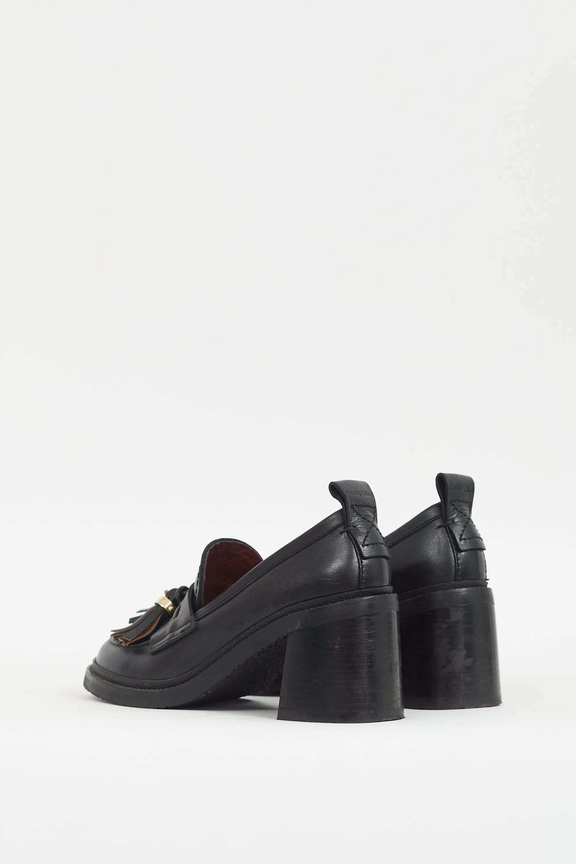 Black Leather Skyie Heeled Loafer