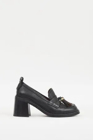 Black Leather Skyie Heeled Loafer