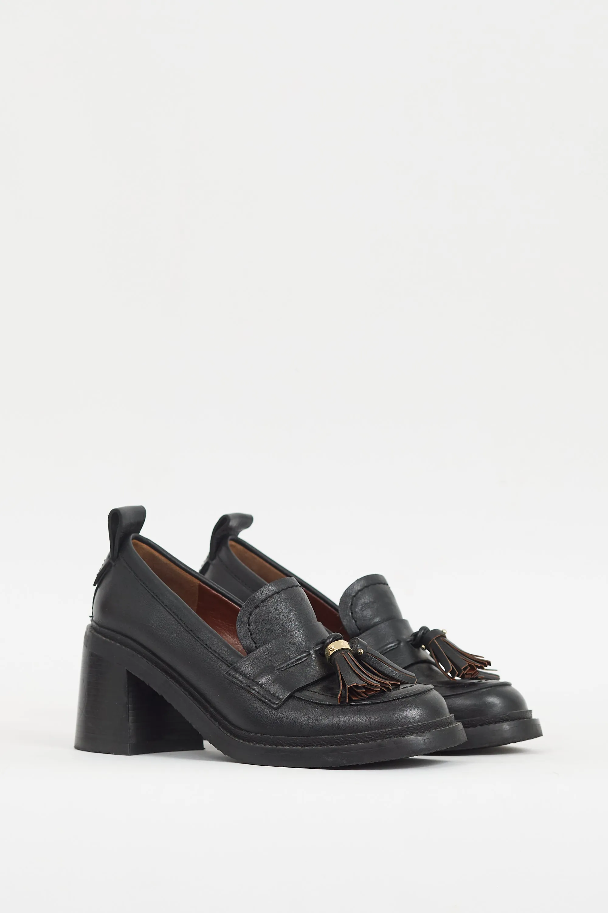 Black Leather Skyie Heeled Loafer