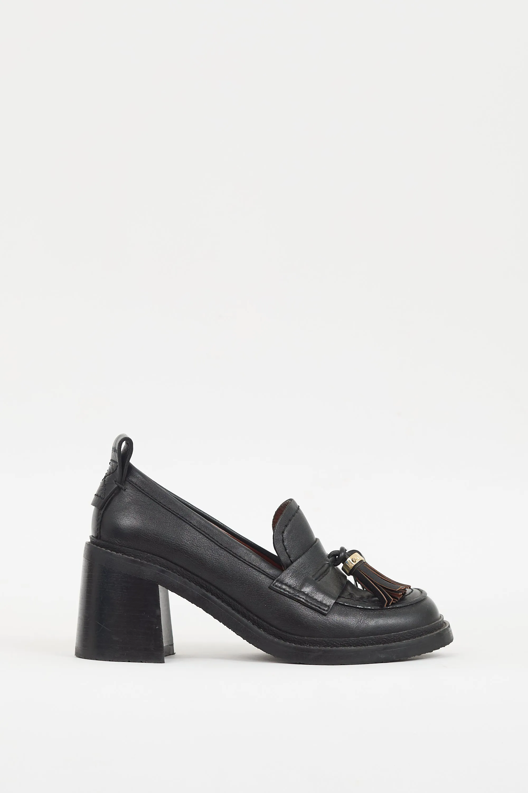 Black Leather Skyie Heeled Loafer