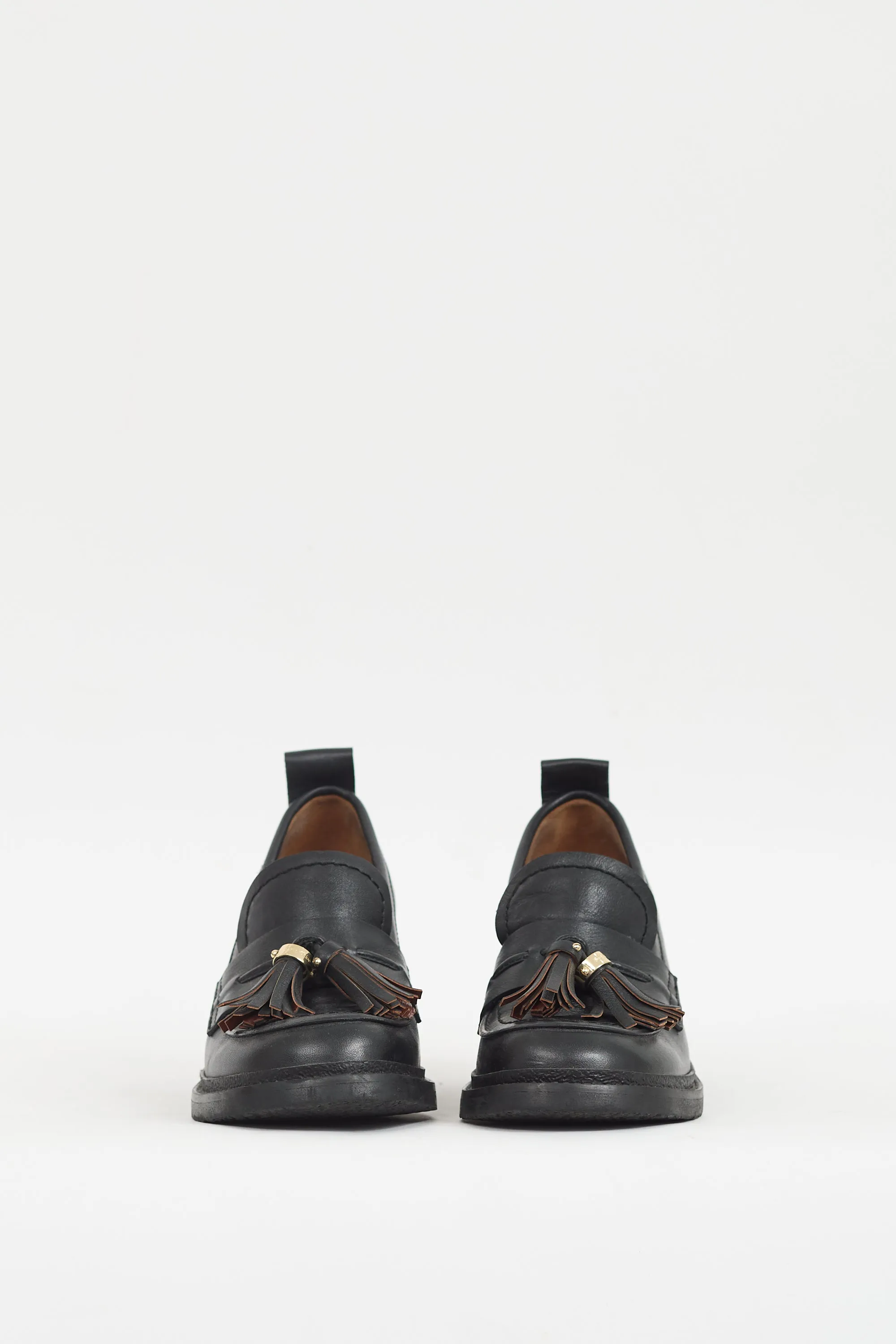Black Leather Skyie Heeled Loafer
