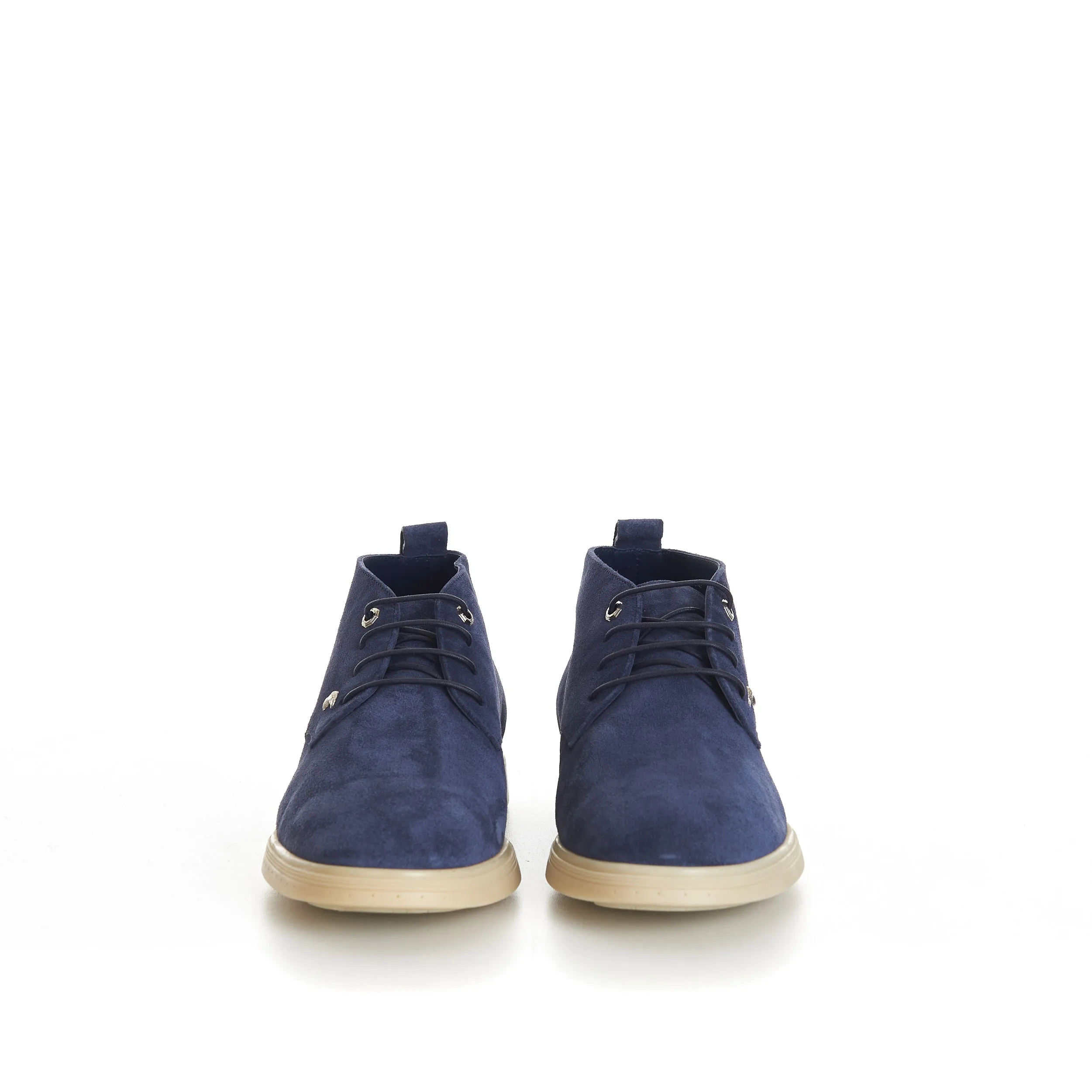 Blue Suede Lace Up Chukka Boots With Rubber Soles
