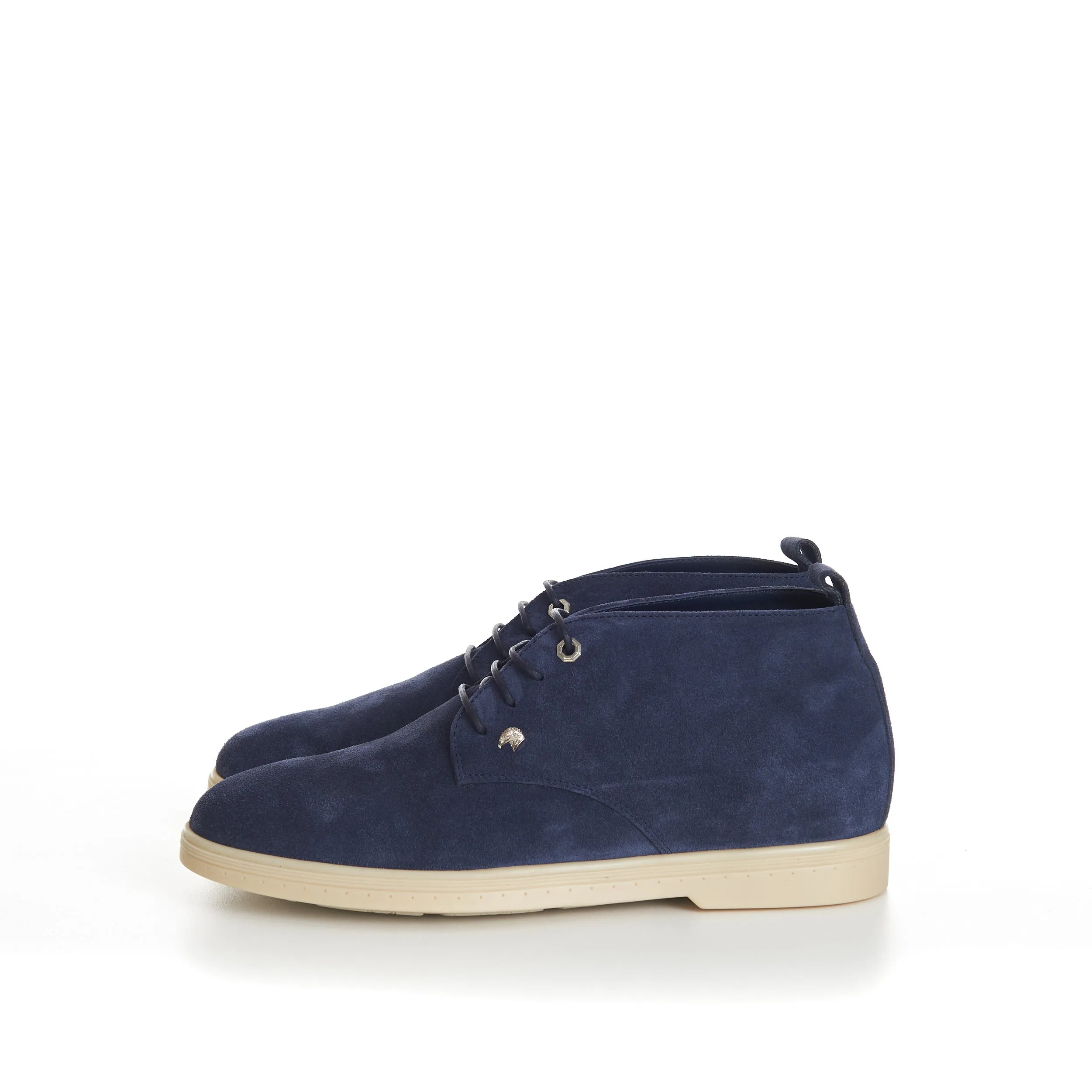 Blue Suede Lace Up Chukka Boots With Rubber Soles