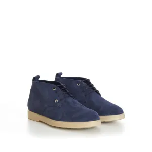 Blue Suede Lace Up Chukka Boots With Rubber Soles