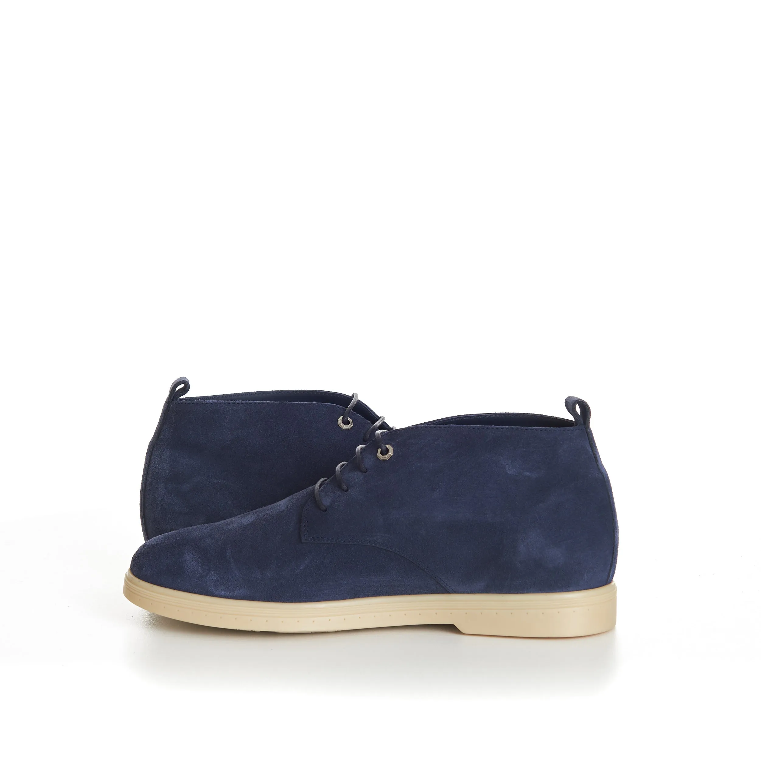 Blue Suede Lace Up Chukka Boots With Rubber Soles