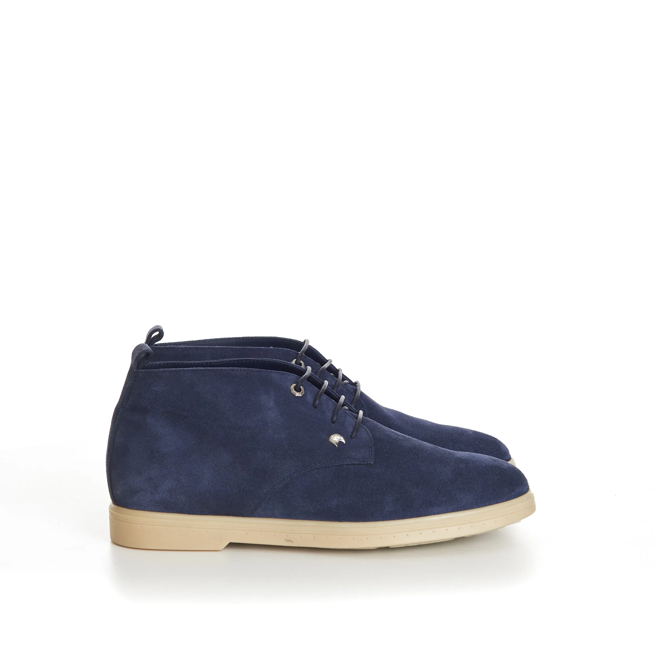 Blue Suede Lace Up Chukka Boots With Rubber Soles