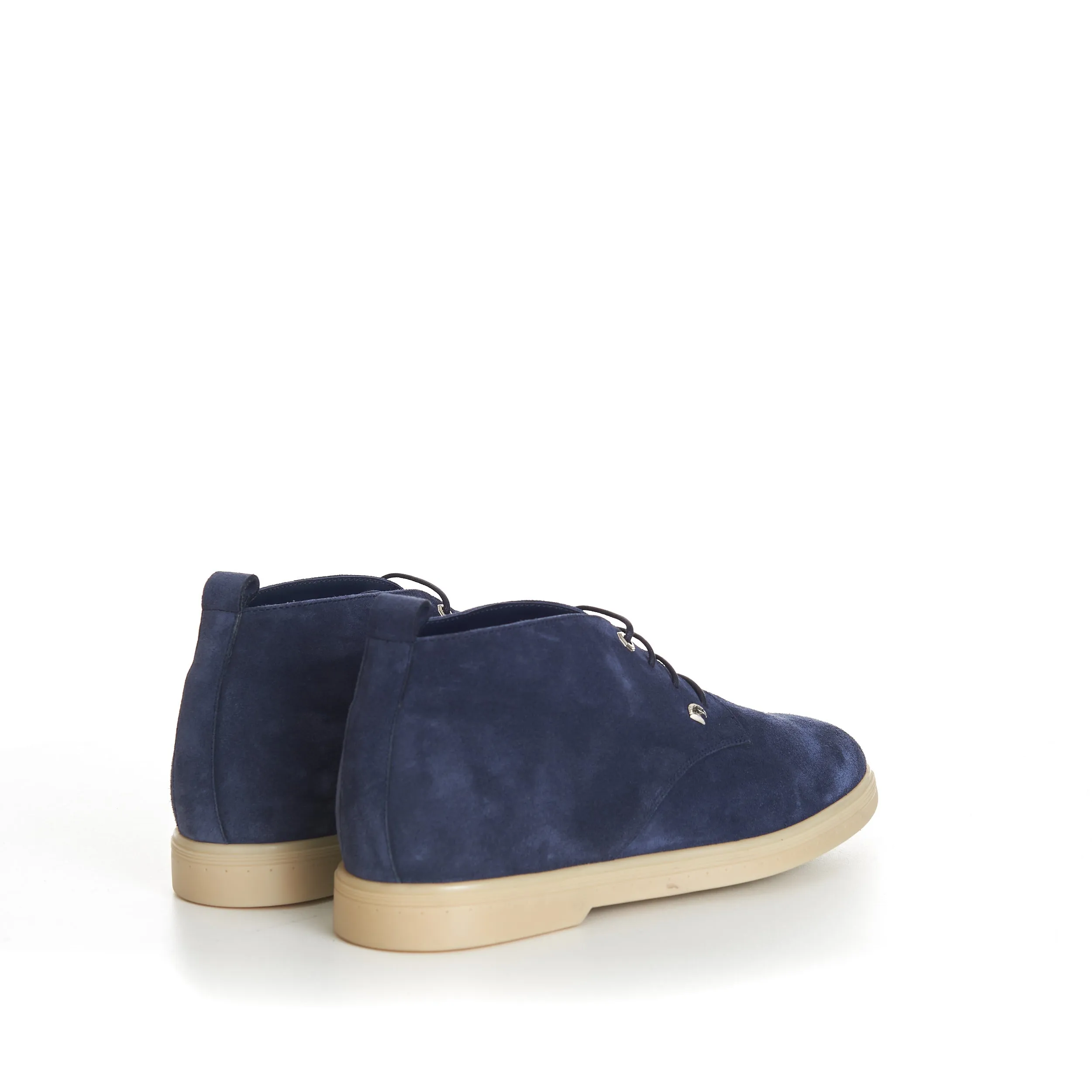 Blue Suede Lace Up Chukka Boots With Rubber Soles