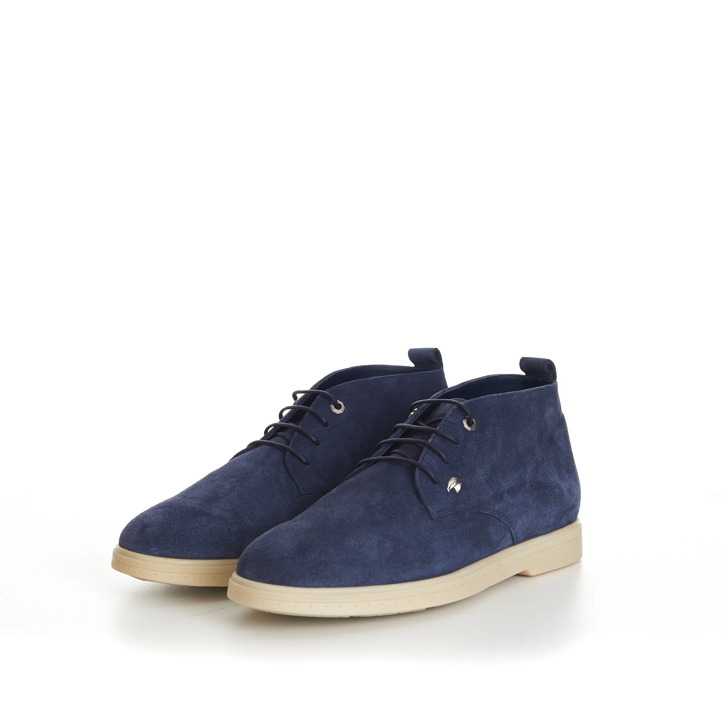 Blue Suede Lace Up Chukka Boots With Rubber Soles