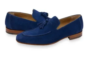 Blue Suede Tassel Loafers for Men - Casual Leather Moccasins