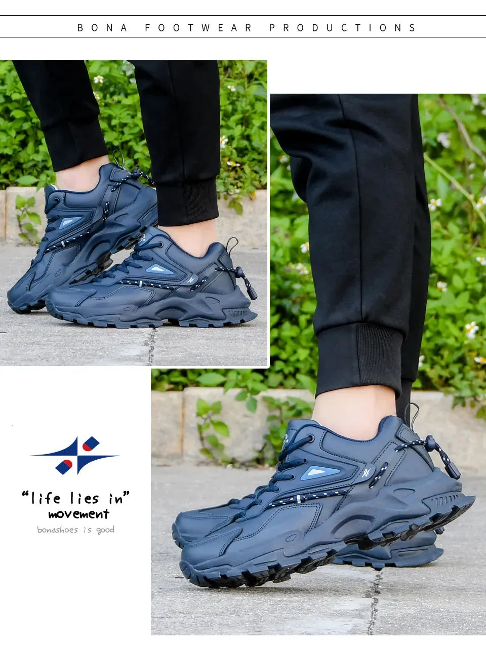 BONA 2022 Fashion Leather Breathable Casual Sneakers