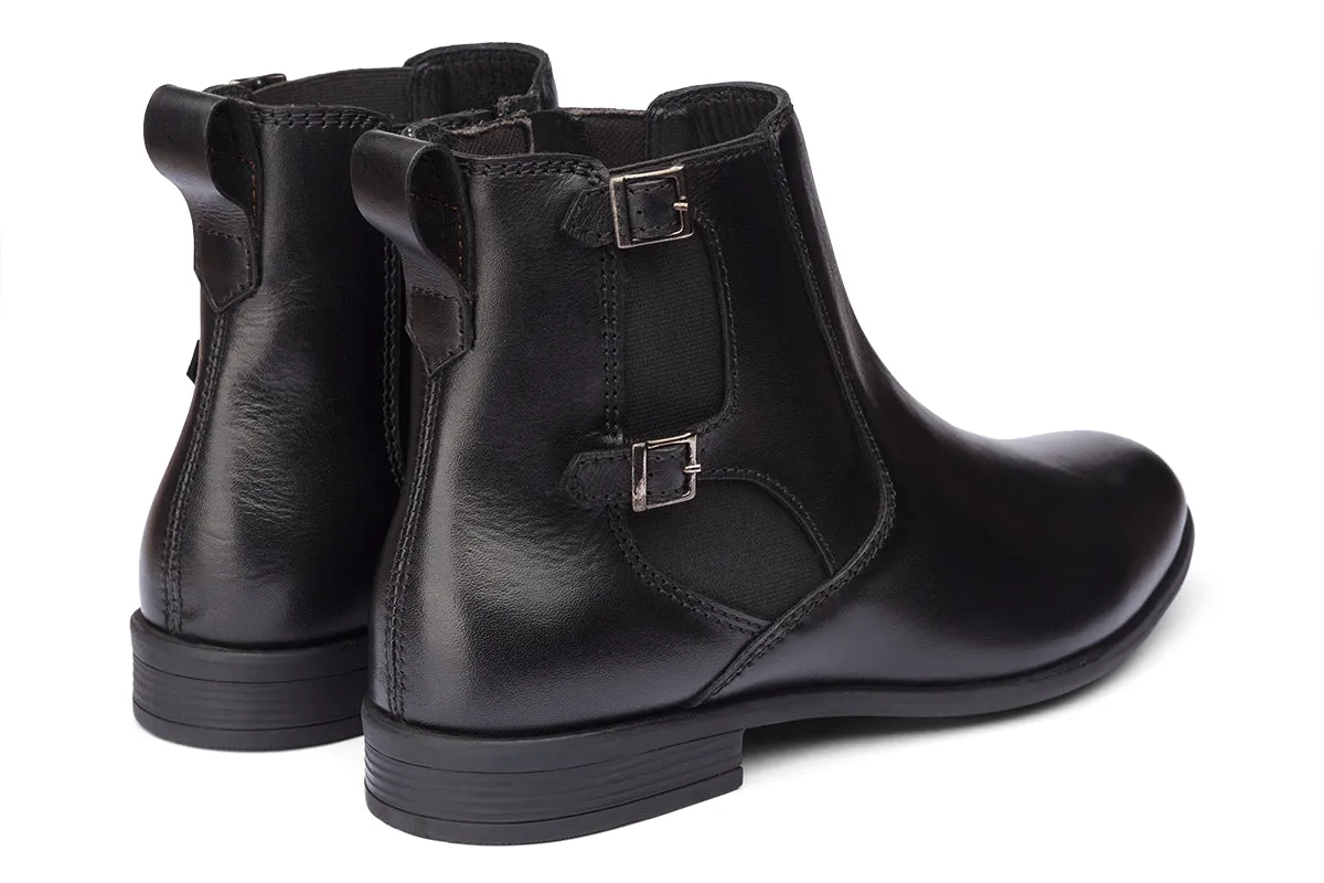BRAGA - BLACK MONK STRAP LEATHER BOOTS