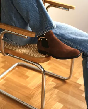 Brown Italian Suede Leather Buckle Chelsea Boots - Boots