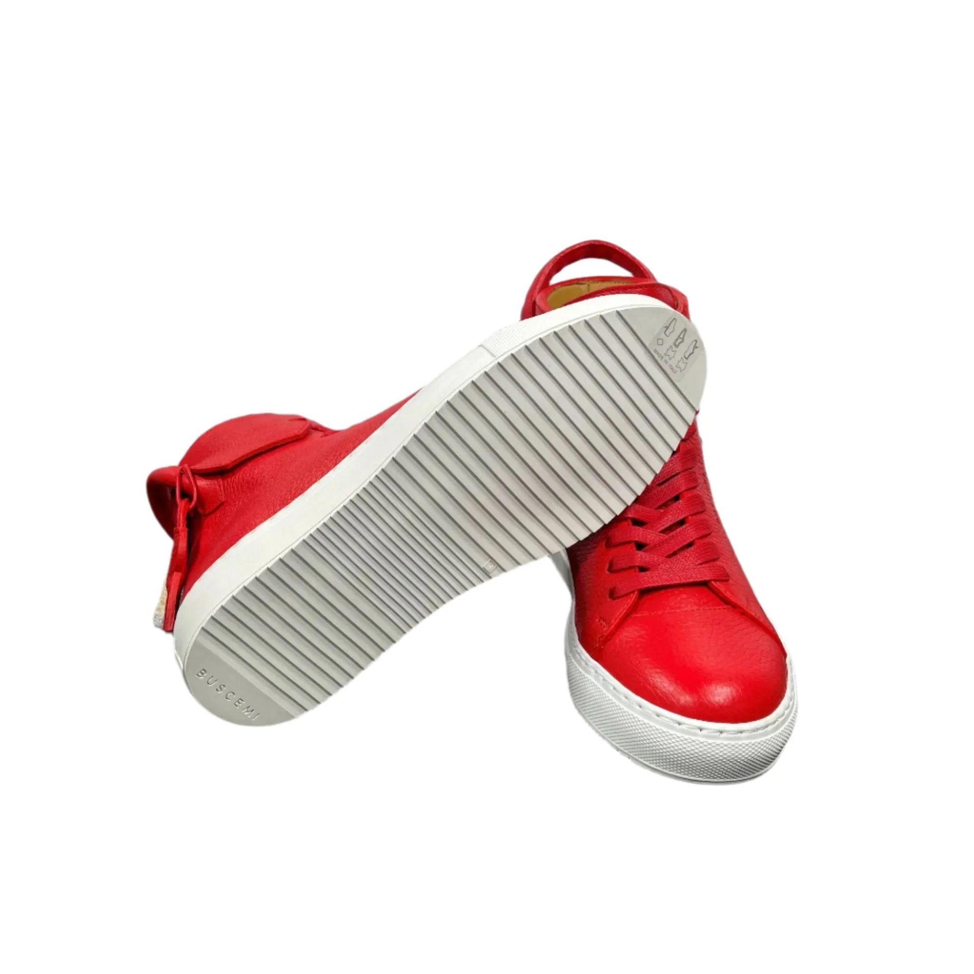 Buscemi 125MM Red/White Leather High Top Sneakers