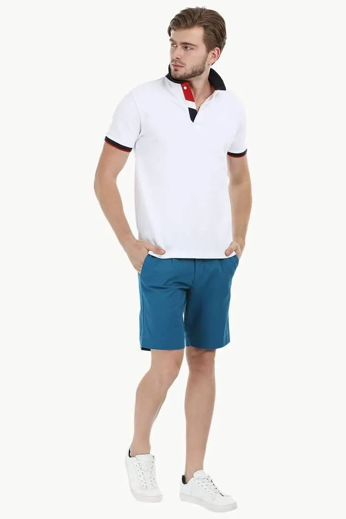 Contrast Placket White Polo T-Shirt