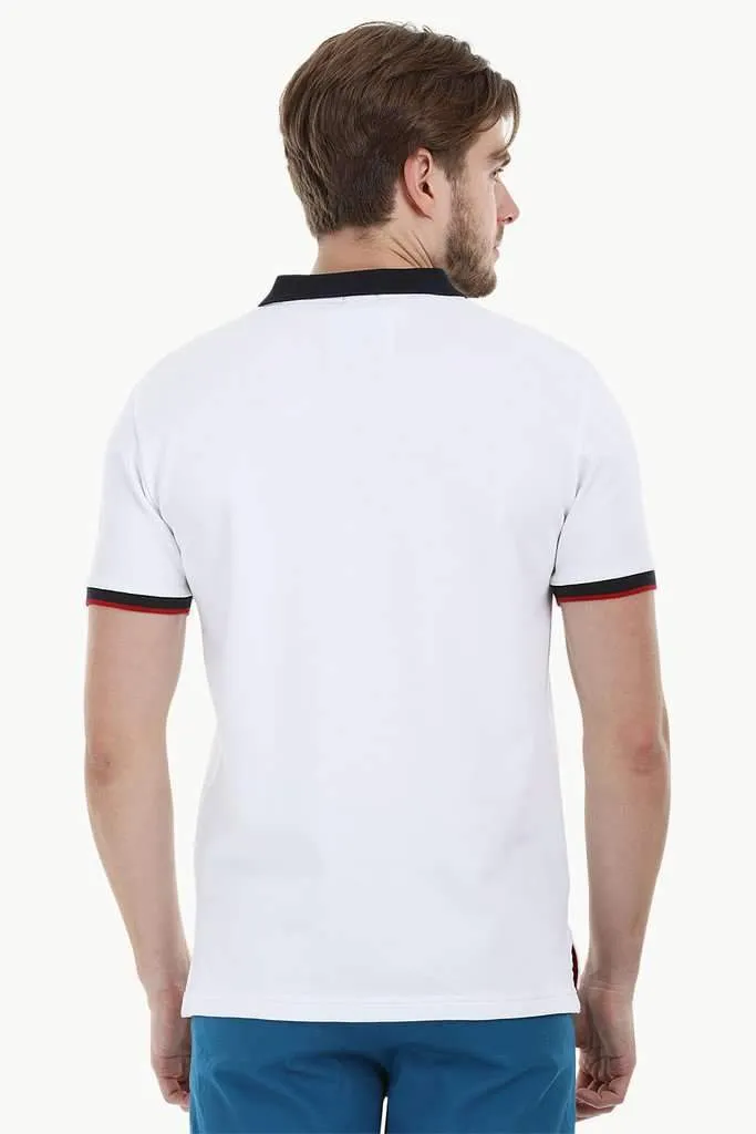 Contrast Placket White Polo T-Shirt