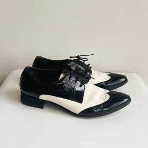 Cream   Black Patent Leather Oxford Loafers | Size 8