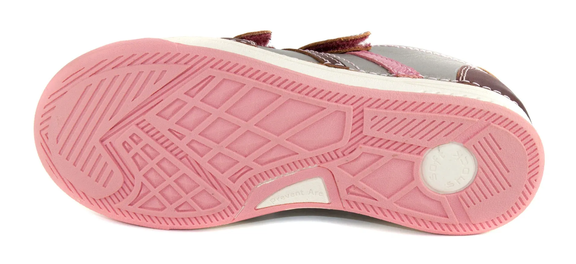 D.D. Step Big Kid Girl Double Strap Shoes Metal And Light Pink With Maroon - Supportive Leather From Europe Kids Orthopedic