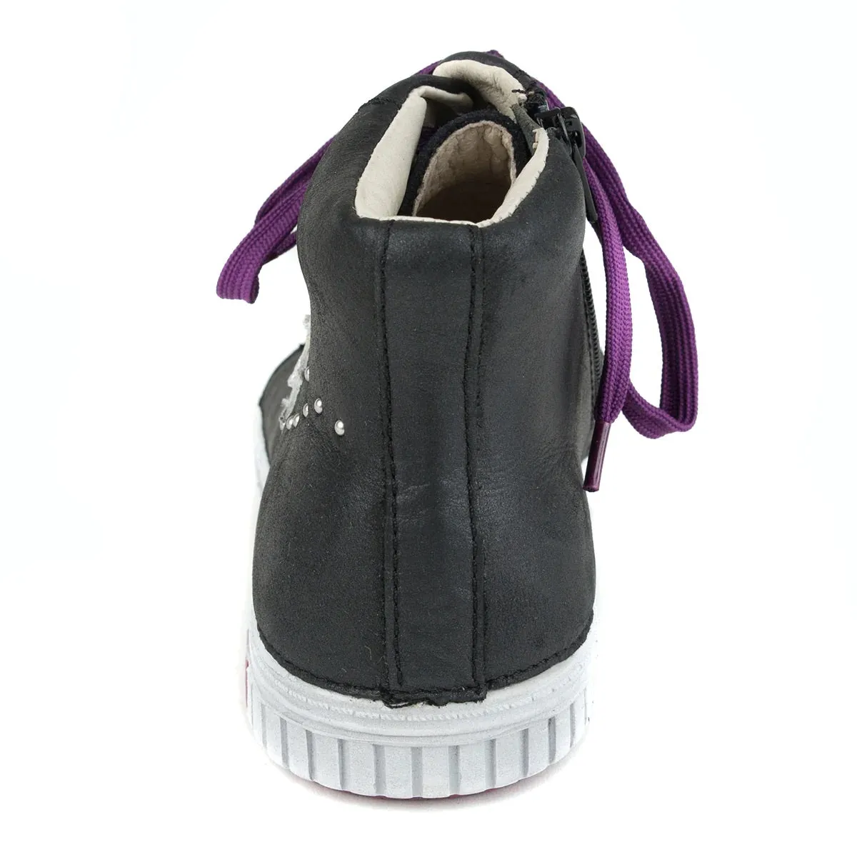 D.D. Step Big Kid Girl High-Top Shoes Black With Silver Star Decor - Supportive Leather From Europe Kids Orthopedic