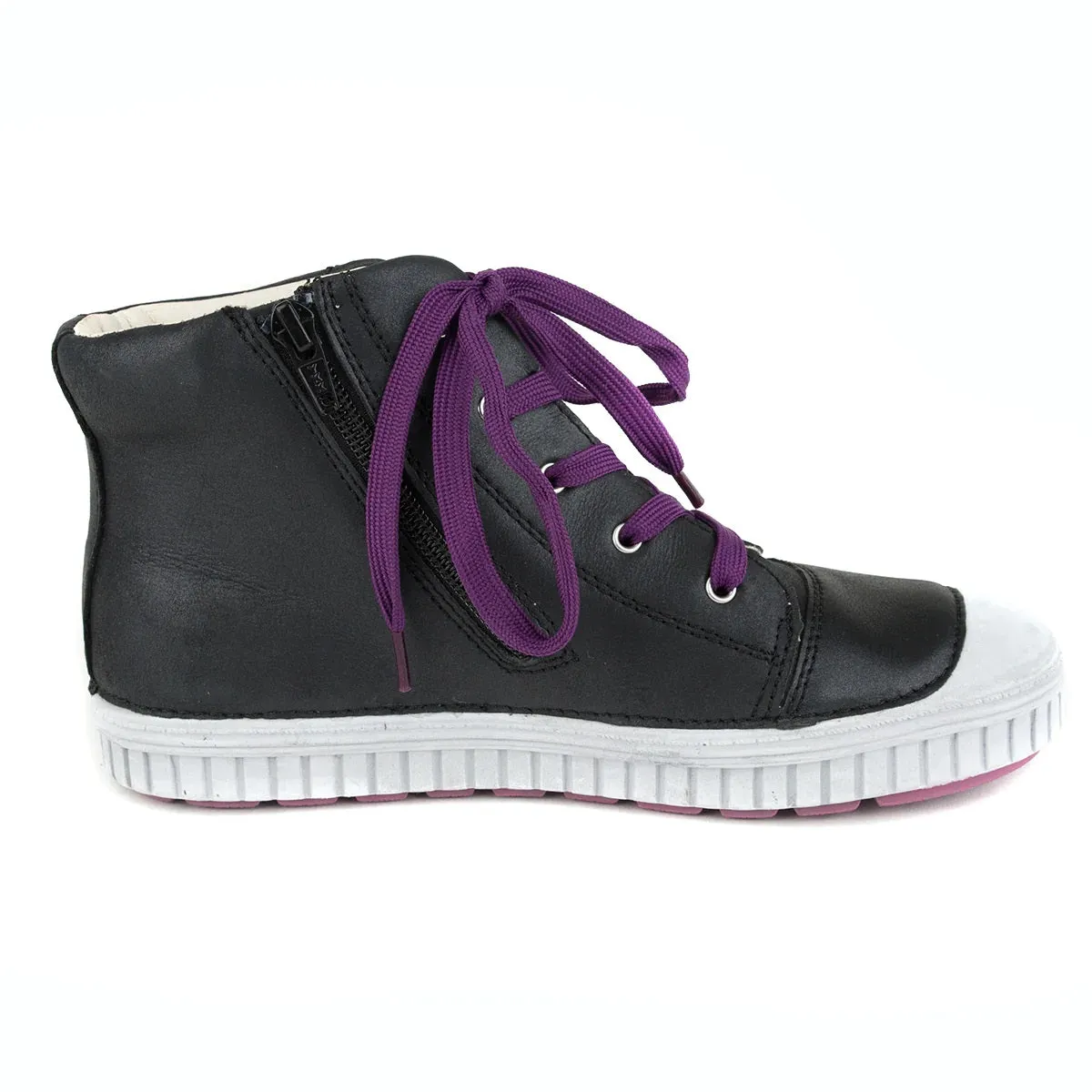 D.D. Step Big Kid Girl High-Top Shoes Black With Silver Star Decor - Supportive Leather From Europe Kids Orthopedic
