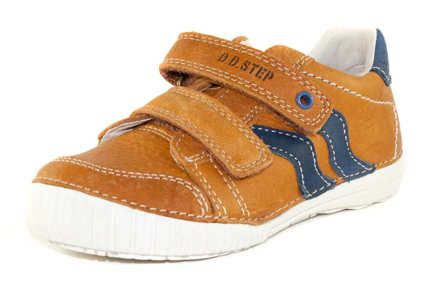 D.D. Step Little Kid Boy Shoes Sandy Brown With Blue Waves - Supportive Leather From Europe Kids Orthopedic