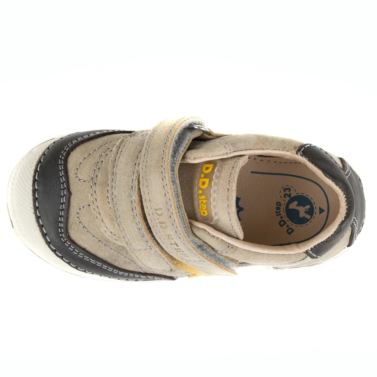 D.D. Step Toddler Boy Shoes Beige With Yellow And White Stripe - Supportive Leather From Europe Kids Orthopedic