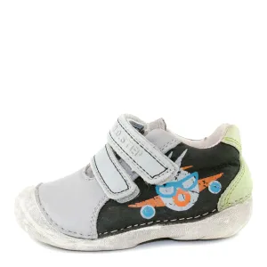 D.D. Step Toddler Boy Shoes Grey And Khaki With Airplane Pattern - Supportive Leather From Europe Kids Orthopedic