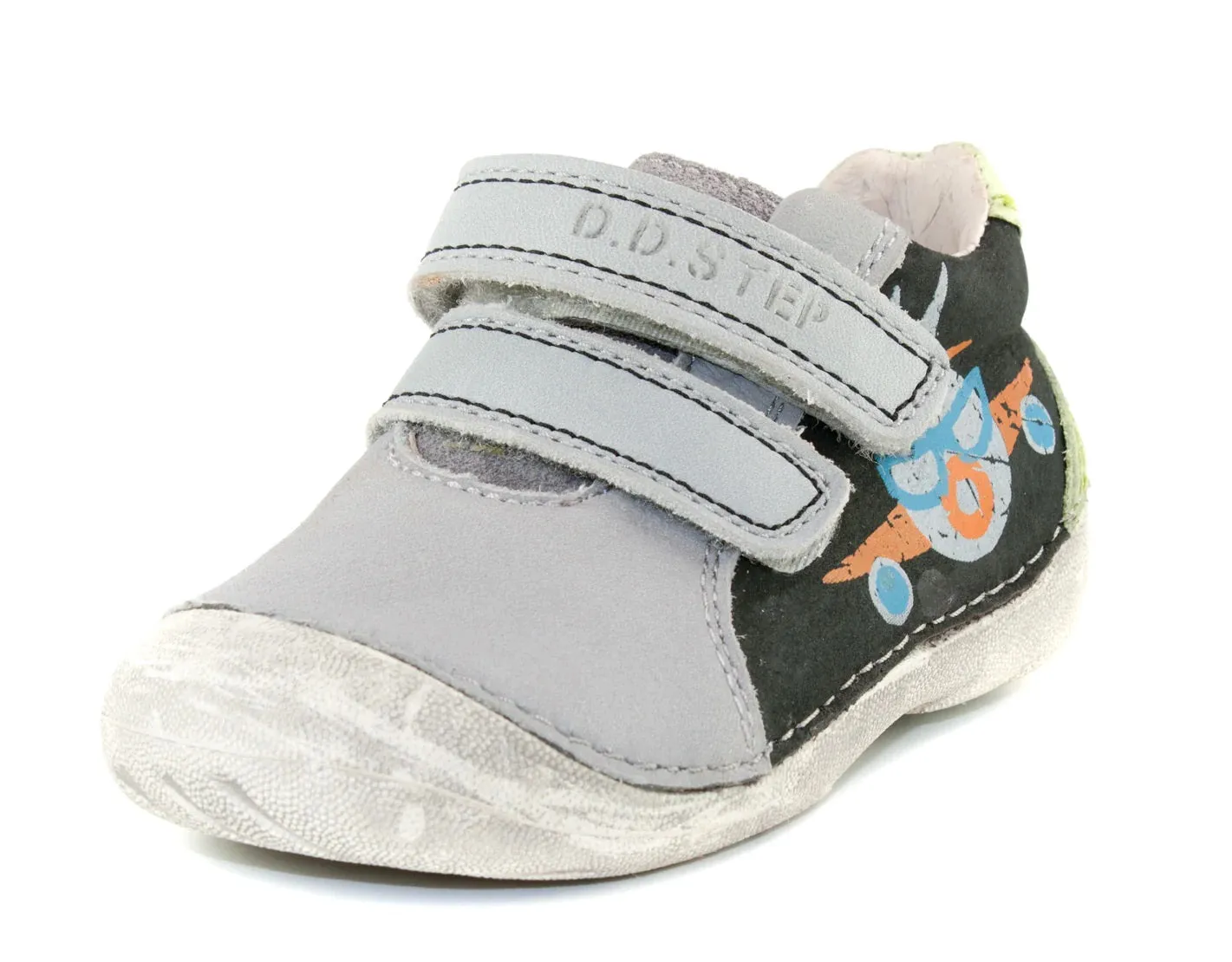 D.D. Step Toddler Boy Shoes Grey And Khaki With Airplane Pattern - Supportive Leather From Europe Kids Orthopedic