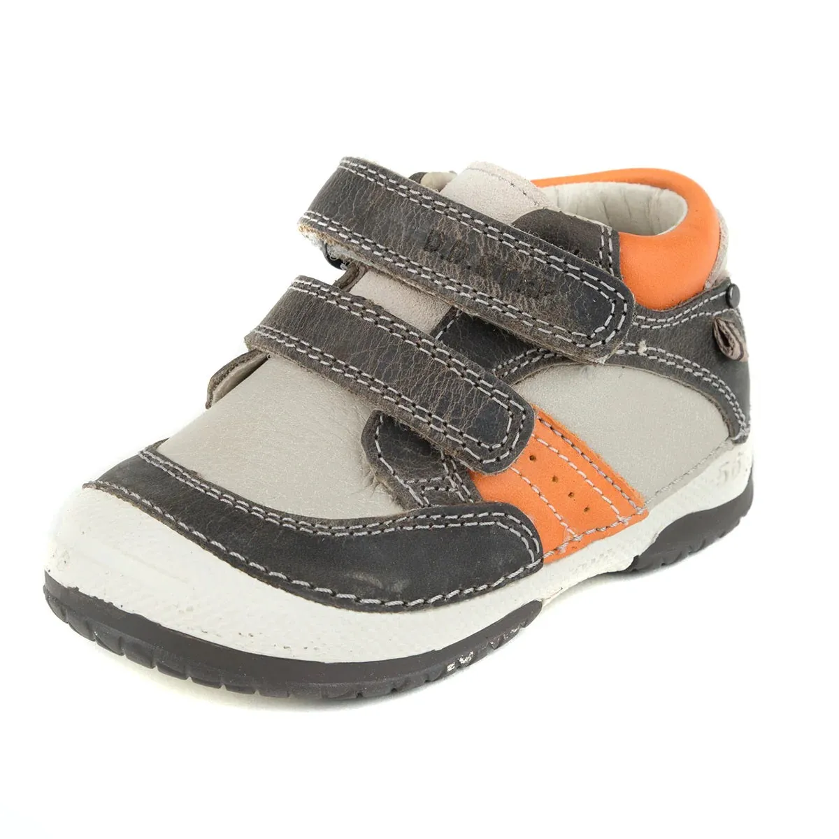 D.D. Step Toddler Boy Shoes Grey With Orange And Black Decor - Supportive Leather From Europe Kids Orthopedic