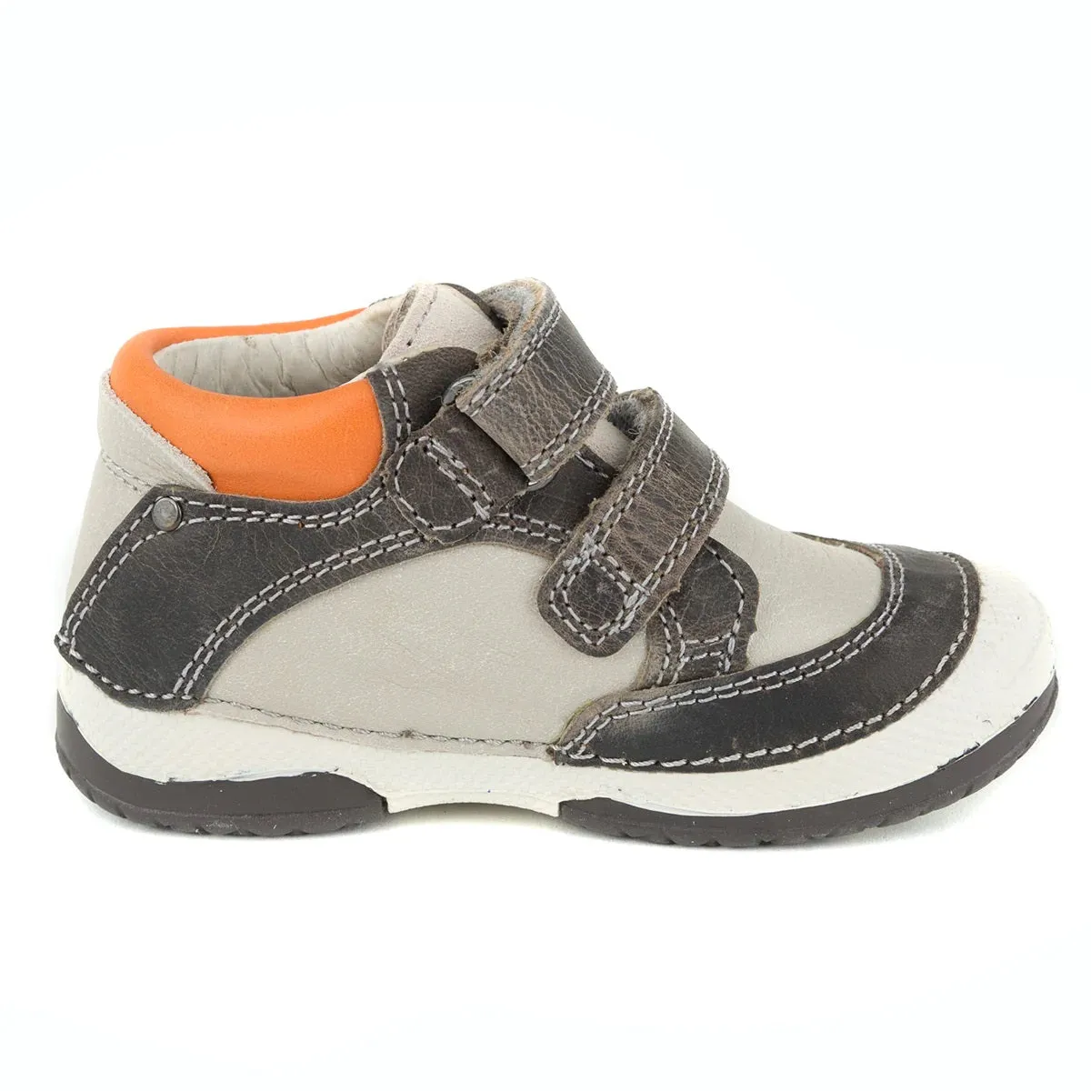 D.D. Step Toddler Boy Shoes Grey With Orange And Black Decor - Supportive Leather From Europe Kids Orthopedic