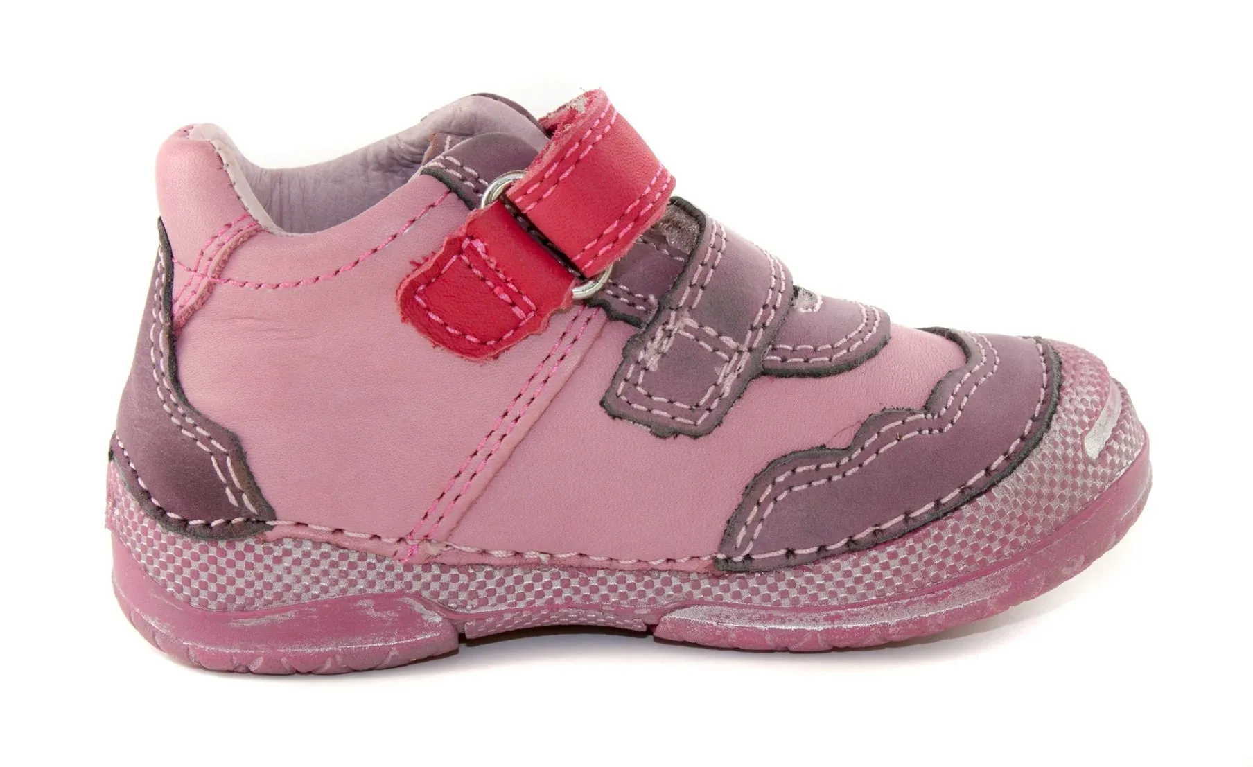 D.D. Step Toddler Girl Shoes Dark Pink And Purple With Drawings Flowers - Supportive Leather From Europe Kids Orthopedic