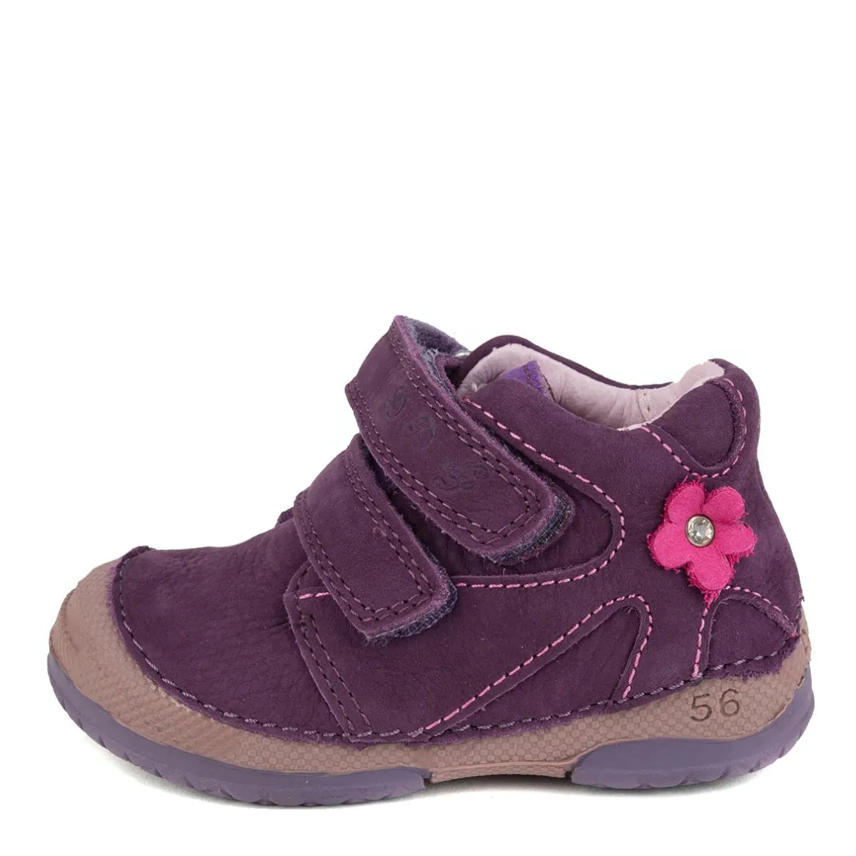 D.D. Step Toddler Girl Shoes Mauve With Flower - Supportive Leather From Europe Kids Orthopedic