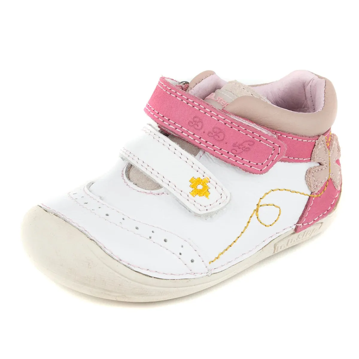 D.D. Step Toddler Girl Shoes White And Pink Butterfly Theme - Supportive Leather From Europe Kids Orthopedic