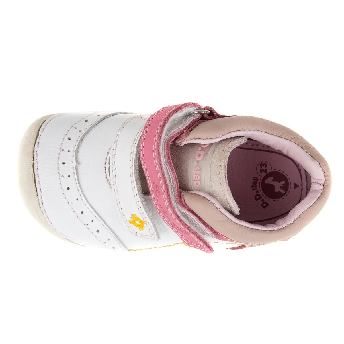 D.D. Step Toddler Girl Shoes White And Pink Butterfly Theme - Supportive Leather From Europe Kids Orthopedic