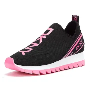 DKNY Women's Lightweight Slip on Fashion Sneaker, Black/NEON Pink Abbi, 8