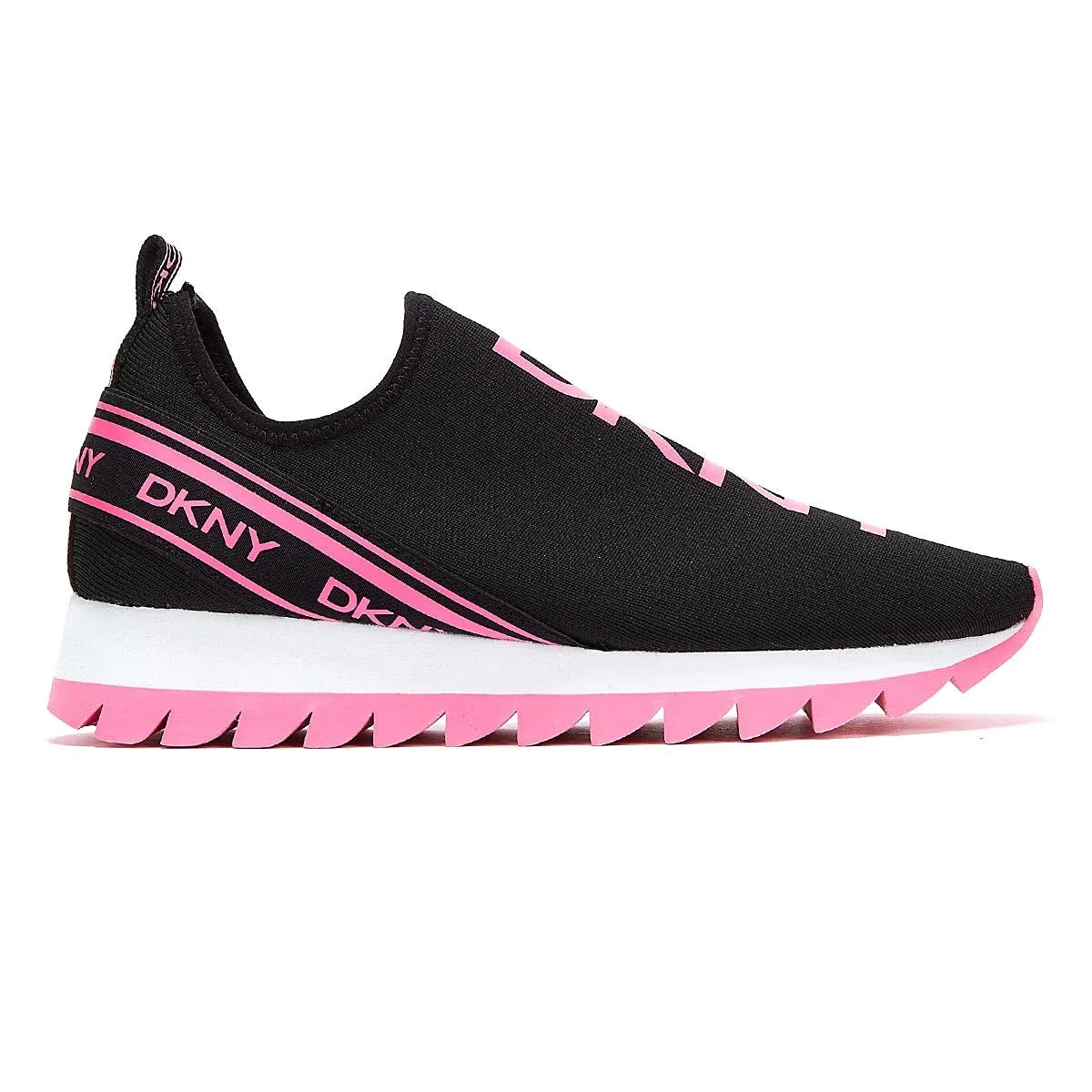 DKNY Women's Lightweight Slip on Fashion Sneaker, Black/NEON Pink Abbi, 8